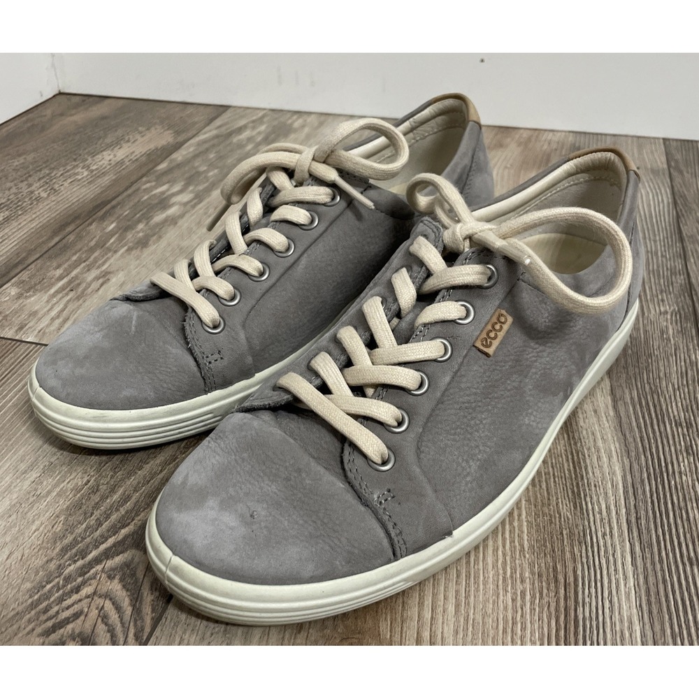 Ecco Soft 7 Shoes Leather‎ Lace Up Sneakers Warm Grey Womens Sz 9